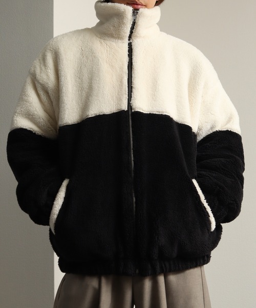 Art re A select(アトリエセレクト)の「ダブルフェイスシャギー ジップアップブルゾン(ブルゾン・メンズ・ブラック系その他/ホワイト系その他/ブラック×ブラック・FREE)」の5枚目の写真
