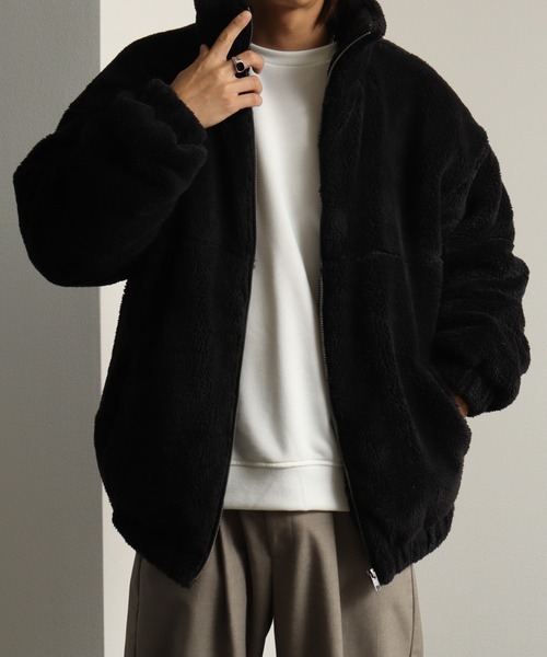 Art re A select(アトリエセレクト)の「ダブルフェイスシャギー ジップアップブルゾン(ブルゾン・メンズ・ブラック系その他/ホワイト系その他/ブラック×ブラック・FREE)」の9枚目の写真