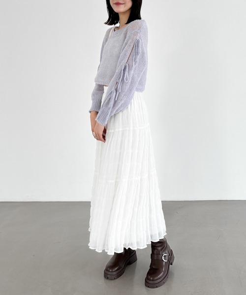 Heather（ヘザー）の「プリーツティアードロングスカート　148899（スカート・レディース・オフホワイト/ブラック・FREE）」の12枚目の写真