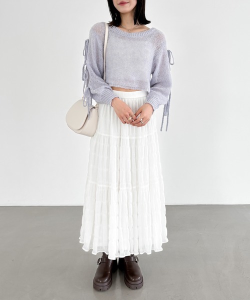 Heather（ヘザー）の「プリーツティアードロングスカート　148899（スカート・レディース・オフホワイト/ブラック・FREE）」の11枚目の写真