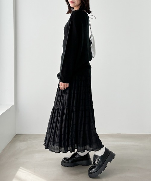 Heather（ヘザー）の「プリーツティアードロングスカート　148899（スカート・レディース・オフホワイト/ブラック・FREE）」の20枚目の写真