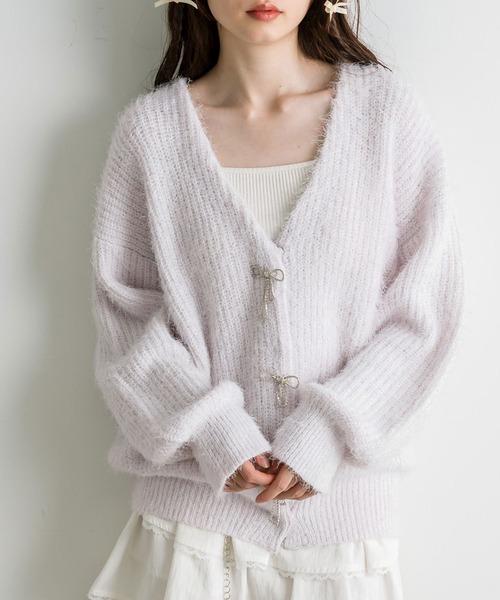 OLIVE des OLIVE(オリーブデオリーブ)の「リボンビジューロングカーディガン(カーディガン/ボレロ・レディース・ブラウン/ラベンダー/サックスブルー/アイボリー/ピンク/ベージュ・FREE)」の11枚目の写真