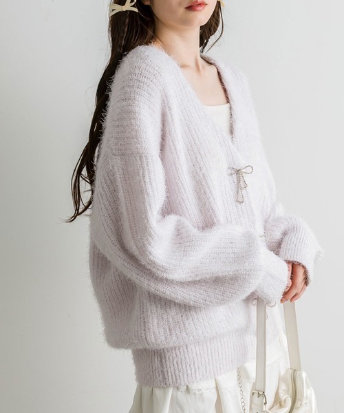 OLIVE des OLIVE(オリーブデオリーブ)の「リボンビジューロングカーディガン(カーディガン/ボレロ・レディース・ブラウン/ラベンダー/サックスブルー/アイボリー/ピンク/ベージュ・FREE)」の12枚目の写真