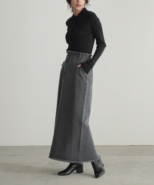セットアップ対応]裾フリンジデニムロングスカート【オーガニック