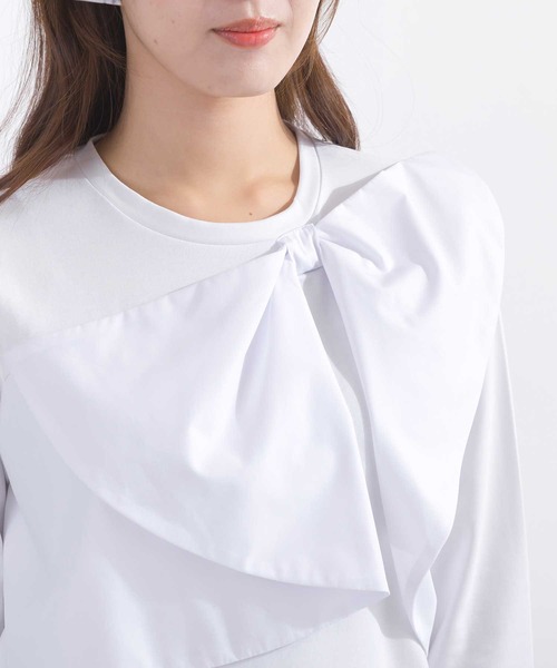 PICCIN(ピッチン)の「胸リボンTシャツ(Tシャツ/カットソー・レディース・オフホワイト/ブラック・M)」の5枚目の写真