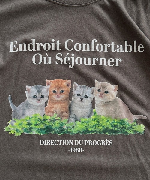 kutir（クティール）の「catプリントロンT（Tシャツ/カットソー・レディース・オフホワイト/チャコール/オートミール・FREE）」の15枚目の写真