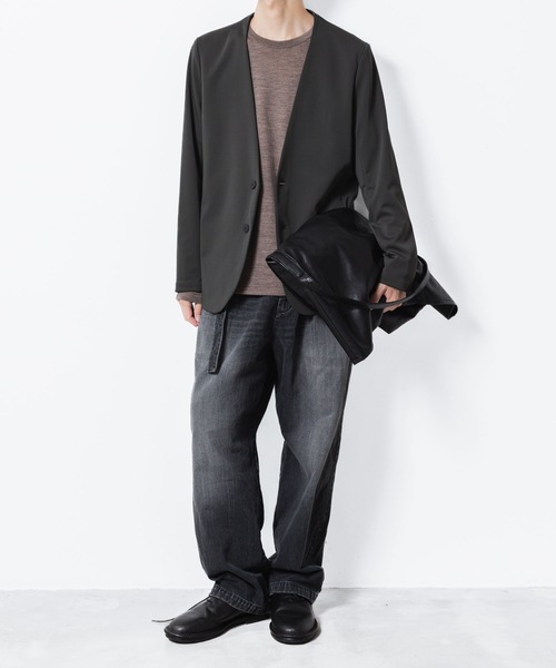 ATTACHMENT（アタッチメント）の「【 LIMITED 】ルカマットツイスト カラーレスジャケット / LUCA MATTE TWIST COLLARLESS JACKET（ノーカラージャケット・メンズ・ブラック/ダークカーキ/ネイビー・1/2/3）」の5枚目の写真