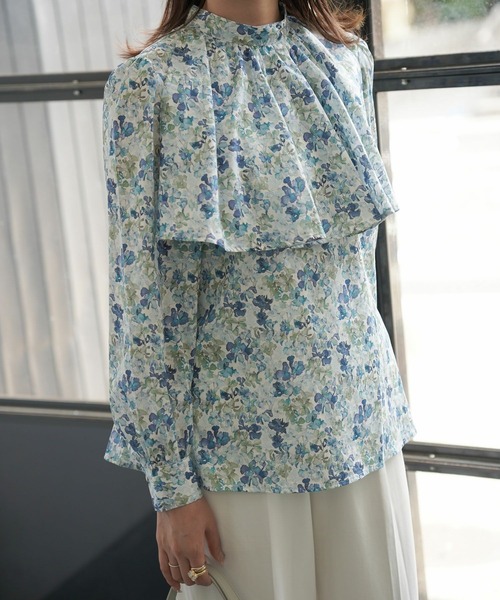 ブラウス シャツ ケープデザイン ブラウス Made with Liberty Fabric HUIT レディース HUIT bouquet ブラウス シャツ ケープデザイン Made with