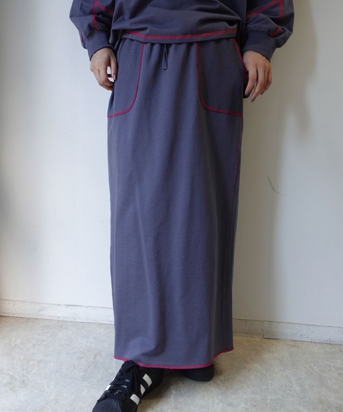 CORNERS by KR(コーナーズバイケーアール)の「【CORNERS by KR】裏毛配色ステッチスカート(スカート・レディース・ブラック/ブルーグレー/オートミール/杢グレー・M/L)」の6枚目の写真