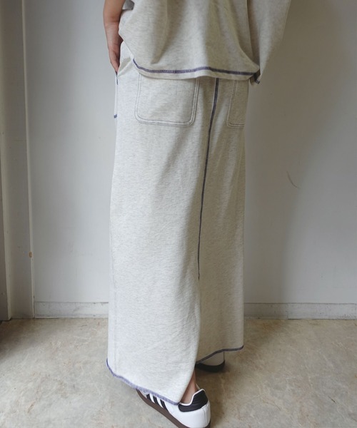 CORNERS by KR(コーナーズバイケーアール)の「【CORNERS by KR】裏毛配色ステッチスカート(スカート・レディース・ブラック/ブルーグレー/オートミール/杢グレー・M/L)」の9枚目の写真