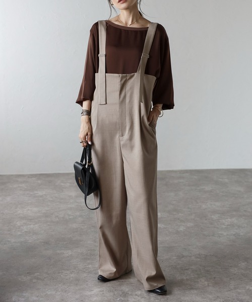 Bonjour Sagan（ボンジュールサガン）の「ハイウエストワイドサロペット（サロペット/オーバーオール・レディース・ベージュ/ダークネイビー/チャコールグレー・FREE）」の17枚目の写真