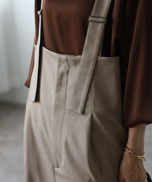 Bonjour Sagan（ボンジュールサガン）の「ハイウエストワイドサロペット（サロペット/オーバーオール・レディース・ベージュ/ダークネイビー/チャコールグレー・FREE）」の8枚目の写真