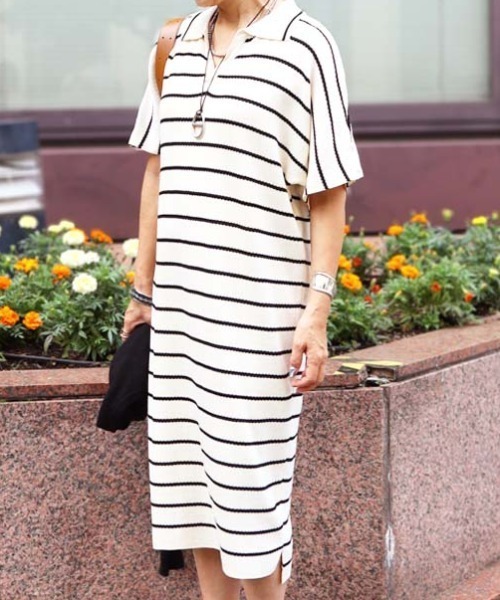 イヴサンローラン】ニットワンピース 金ボタン ボーダー グリーン系 M