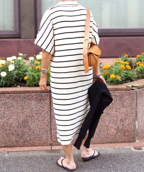 セール】襟付きボーダーニットワンピース（ワンピース）｜aunt