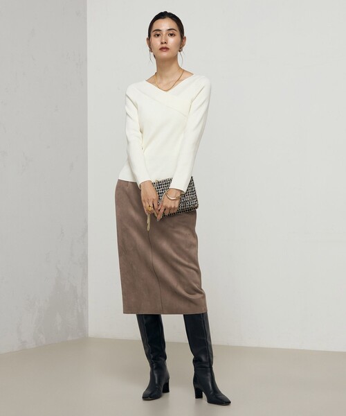 NOLLEY’S Sophi（ノーリーズソフィ）の「ウォッシャブルボンディングスエードインゴムタイトスカート（スカート・レディース・グレイッシュベージュ/ベビーピンク/カーキブラウン・38/36/40/34）」の5枚目の写真