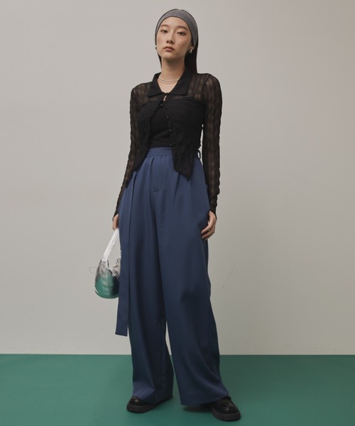 Solace(ソレイス)の「ベルト付きツータックスラックスパンツ/ セットアップ対応(スラックス・レディース・ブラウン/ネイビー・FREE)」の9枚目の写真