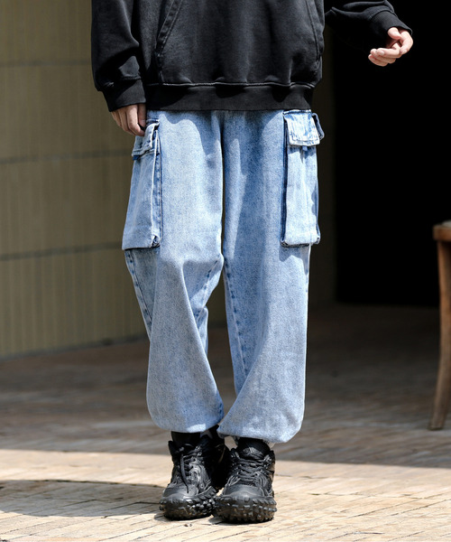 neos(ネオス)の「【neos】ルーズシルエット ジョガー ケミカルウォッシュ デニム&ツイル カーゴ パンツ(カーゴパンツ・メンズ・ブラック系/カーキ/ブラック/ブルー系/ベージュ・MEDIUM/X-LARGE/LARGE)」の15枚目の写真