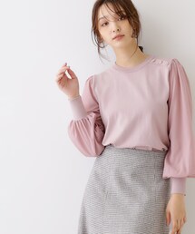 couture brooch | 【大人レディなニット・通勤にも】飾り釦ドッキングスリーブニット(ニット/セーター)