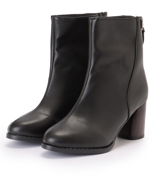 Lace Ladies(レースレディース)の「レザー調 チャンキー ハイヒール ショート ブーツ(ブーツ・レディース・ブラック・23.5cm/24cm/24.5cm/25cm/22.5cm/23cm)」の1枚目の写真