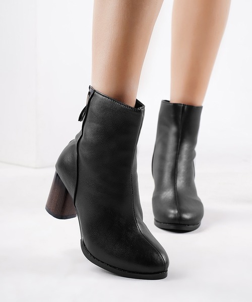 Lace Ladies(レースレディース)の「レザー調 チャンキー ハイヒール ショート ブーツ(ブーツ・レディース・ブラック・23.5cm/24cm/24.5cm/25cm/22.5cm/23cm)」の7枚目の写真