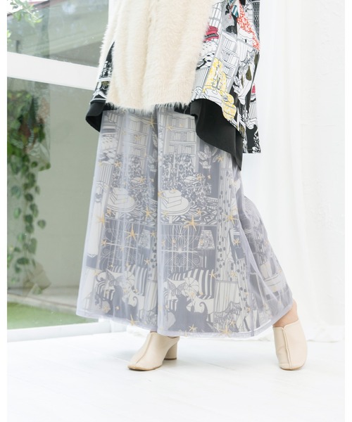 【セール】543243：レディの嗜みプリント×星刺繍チュール重ねパンツ（その他パンツ）｜iS ScoLar（イズスカラー）