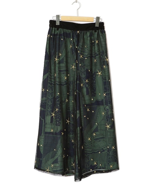 【セール】543243：レディの嗜みプリント×星刺繍チュール重ねパンツ（その他パンツ）｜iS ScoLar（イズスカラー）