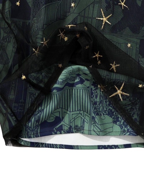【セール】543243：レディの嗜みプリント×星刺繍チュール重ねパンツ（その他パンツ）｜iS ScoLar（イズスカラー）
