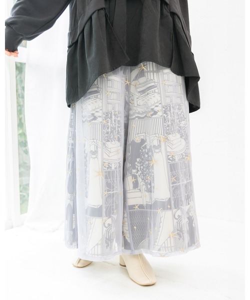 【セール】543243：レディの嗜みプリント×星刺繍チュール重ねパンツ（その他パンツ）｜iS ScoLar（イズスカラー）