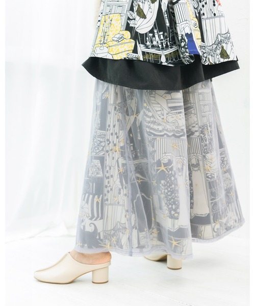 【セール】543243：レディの嗜みプリント×星刺繍チュール重ねパンツ（その他パンツ）｜iS ScoLar（イズスカラー）