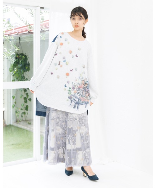 【セール】543243：レディの嗜みプリント×星刺繍チュール重ねパンツ（その他パンツ）｜iS ScoLar（イズスカラー）