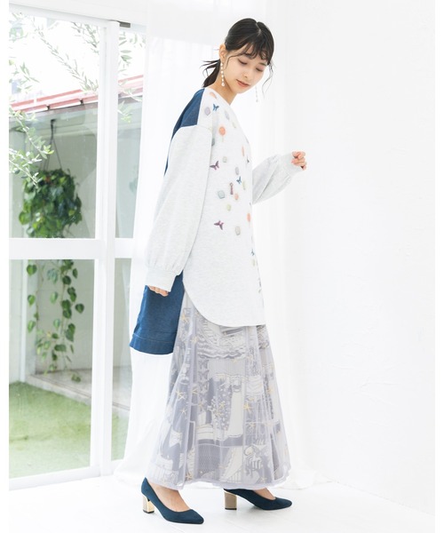 【セール】543243：レディの嗜みプリント×星刺繍チュール重ねパンツ（その他パンツ）｜iS ScoLar（イズスカラー）