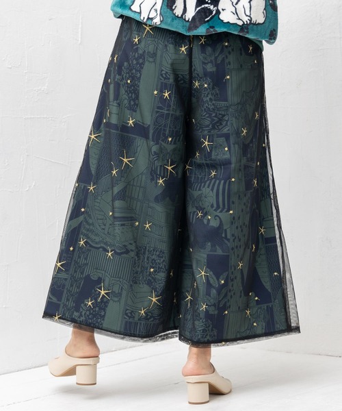 【セール】543243：レディの嗜みプリント×星刺繍チュール重ねパンツ（その他パンツ）｜iS ScoLar（イズスカラー）