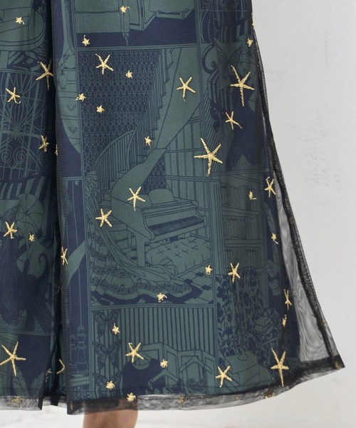 【セール】543243：レディの嗜みプリント×星刺繍チュール重ねパンツ（その他パンツ）｜iS ScoLar（イズスカラー）
