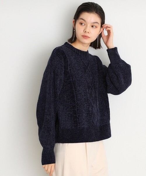 THE SHOP TK (ザ ショップ ティーケー )の「◆ラメケーブルモールニット【洗える】(ニット/セーター・レディース・ライトグレー/グリーン系/イエロー系その他/ネイビー/アイボリー・12/13)」の4枚目の写真