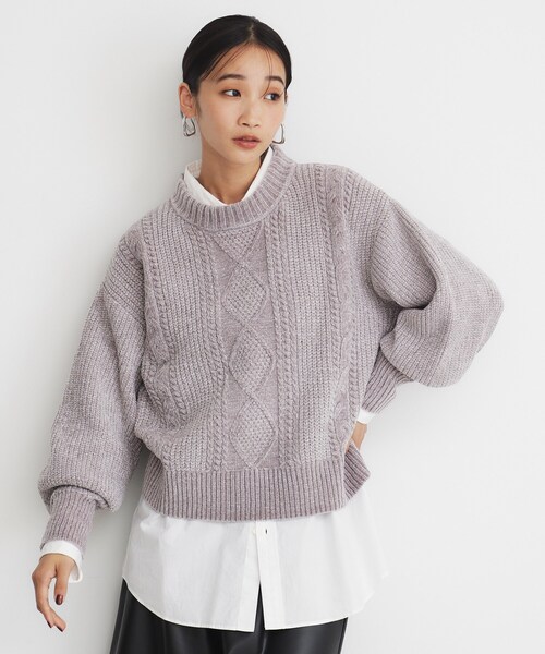 THE SHOP TK (ザ ショップ ティーケー )の「◆ラメケーブルモールニット【洗える】(ニット/セーター・レディース・ライトグレー/グリーン系/イエロー系その他/ネイビー/アイボリー・12/13)」の1枚目の写真