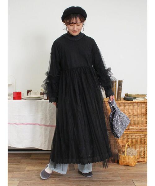 Samansa Mos2（サマンサ モスモス）の「インナーSETチュールワンピース（ワンピース・レディース・ブラック/モカ/キナリ/ミント・F）」の3枚目の写真