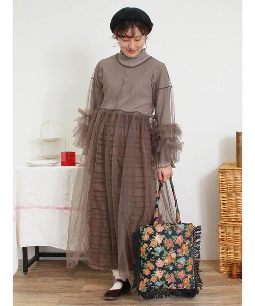 Samansa Mos2（サマンサ モスモス）の「インナーSETチュールワンピース（ワンピース・レディース・ブラック/モカ/キナリ/ミント・F）」の6枚目の写真