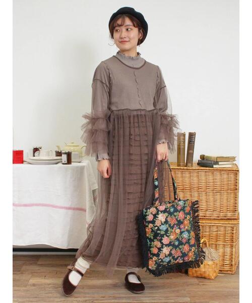 Samansa Mos2（サマンサ モスモス）の「インナーSETチュールワンピース（ワンピース・レディース・ブラック/モカ/キナリ/ミント・F）」の7枚目の写真