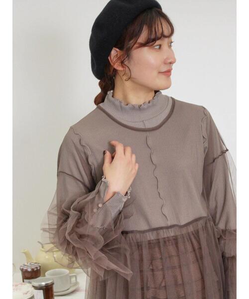 Samansa Mos2（サマンサ モスモス）の「インナーSETチュールワンピース（ワンピース・レディース・ブラック/モカ/キナリ/ミント・F）」の10枚目の写真