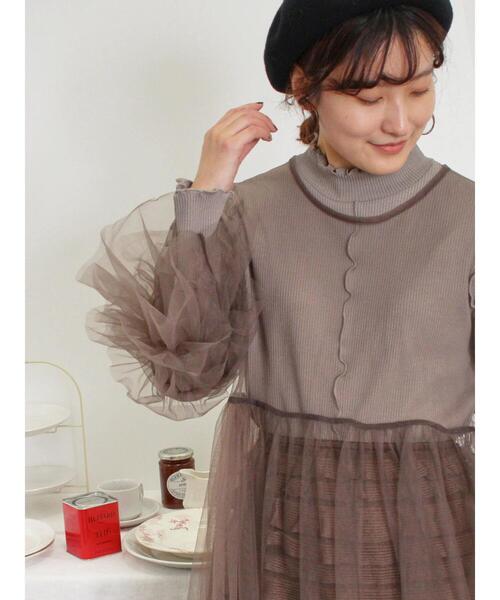 Samansa Mos2（サマンサ モスモス）の「インナーSETチュールワンピース（ワンピース・レディース・ブラック/モカ/キナリ/ミント・F）」の11枚目の写真