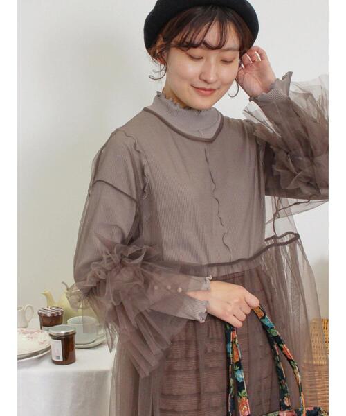 Samansa Mos2（サマンサ モスモス）の「インナーSETチュールワンピース（ワンピース・レディース・ブラック/モカ/キナリ/ミント・F）」の12枚目の写真