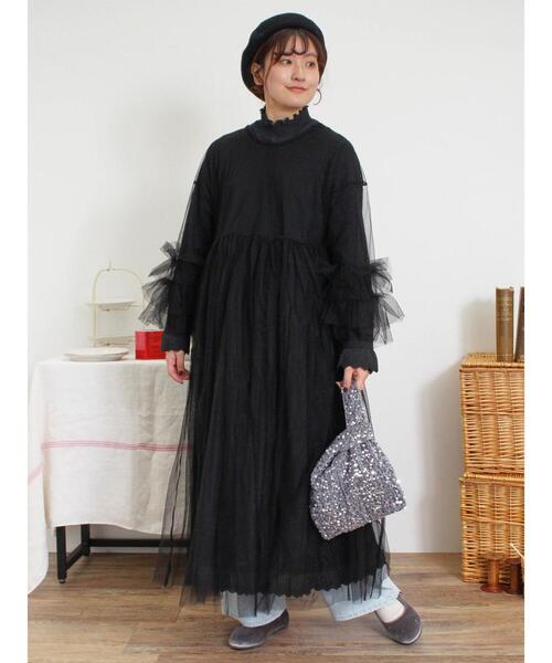 Samansa Mos2（サマンサ モスモス）の「インナーSETチュールワンピース（ワンピース・レディース・ブラック/モカ/キナリ/ミント・F）」の19枚目の写真