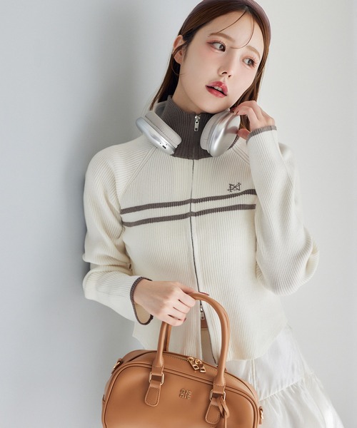 one after another NICE CLAUP(ワンアフターアナザーナイスクラップ)の「ダブルジップラインニット(ニット/セーター・レディース・ピンク/ブラウン/ブラック/アイボリー・FREE)」の13枚目の写真