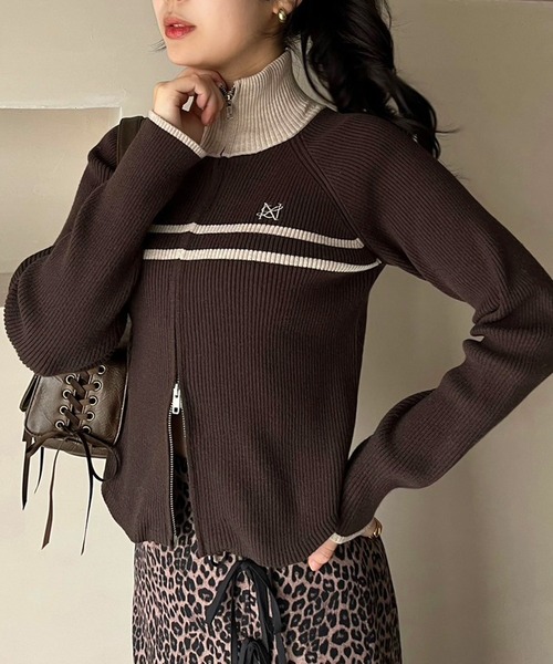 セール】ダブルジップラインニット（ニット/セーター）｜one after