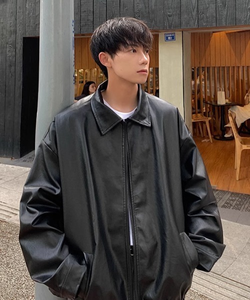 B.R.U（ブル）の「オーバーサイズフェイクレザージャケット（ブルゾン・メンズ・ブラック/ブラウン・FREE）」の8枚目の写真