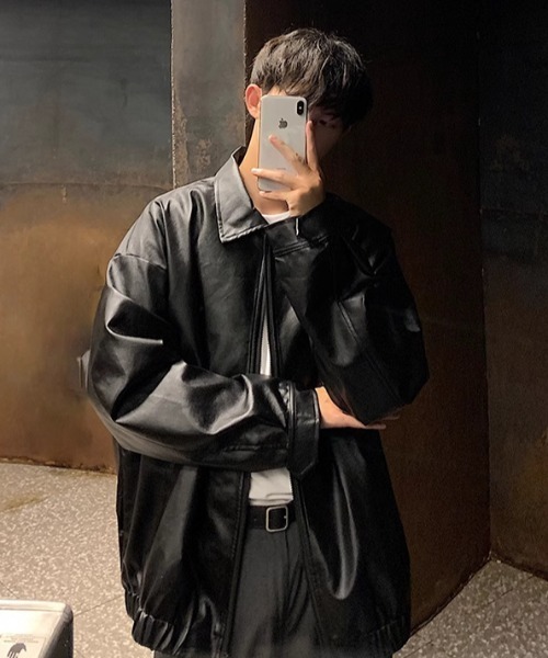 B.R.U（ブル）の「オーバーサイズフェイクレザージャケット（ブルゾン・メンズ・ブラック/ブラウン・FREE）」の13枚目の写真