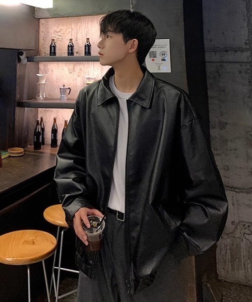 B.R.U（ブル）の「オーバーサイズフェイクレザージャケット（ブルゾン・メンズ・ブラック/ブラウン・FREE）」の15枚目の写真