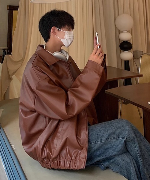 B.R.U（ブル）の「オーバーサイズフェイクレザージャケット（ブルゾン・メンズ・ブラック/ブラウン・FREE）」の7枚目の写真