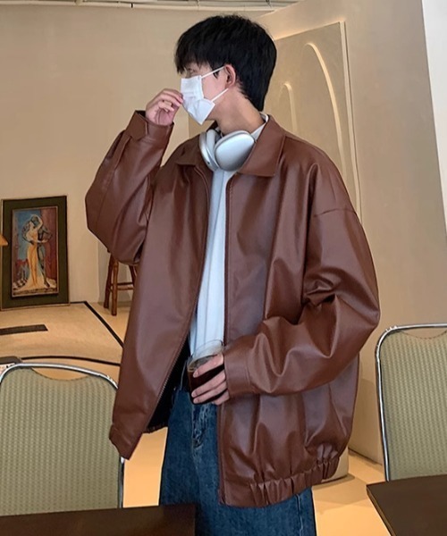 B.R.U（ブル）の「オーバーサイズフェイクレザージャケット（ブルゾン・メンズ・ブラック/ブラウン・FREE）」の17枚目の写真