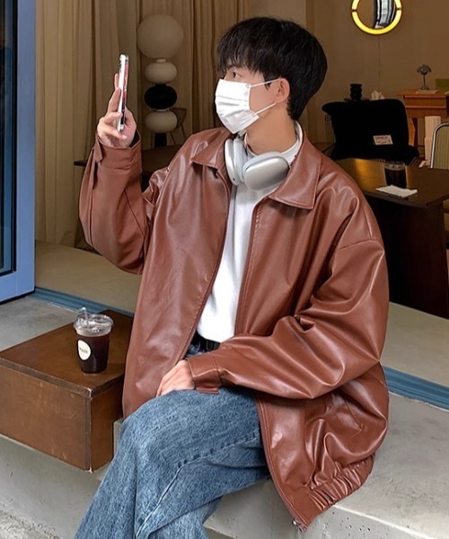 B.R.U（ブル）の「オーバーサイズフェイクレザージャケット（ブルゾン・メンズ・ブラック/ブラウン・FREE）」の18枚目の写真